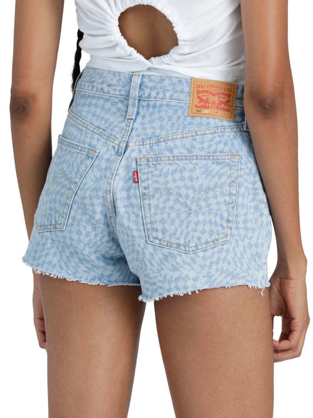 Levi's 501 Checkerboard Light Blue Denim High-Rise Shorts